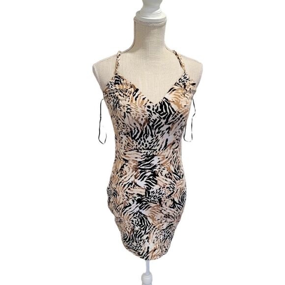 NEW GUESS leopard print spaghetti strap mini dress with cut-out back small - Picture 1 of 6
